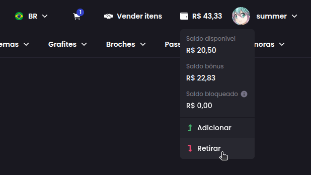 Como faço para retirar meu saldo para minha conta bancária? - Passo 1