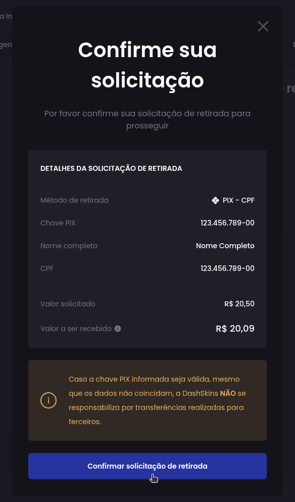 Como faço para retirar meu saldo para minha conta bancária? - Passo 3